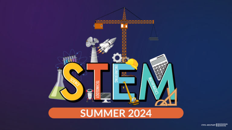 Graphic illustration with STEM text and items
